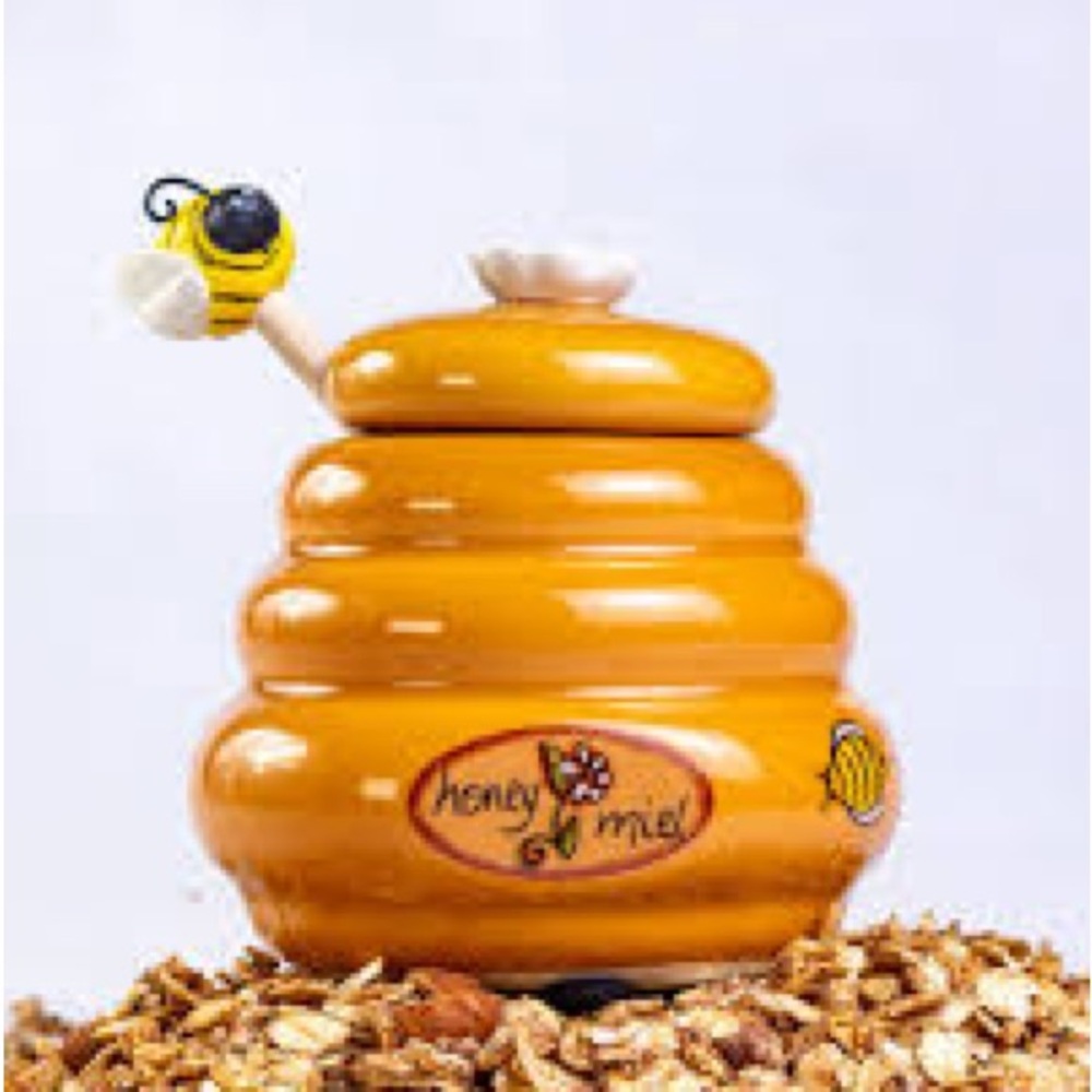 Honey Bee Ceramic Jar with Dipper